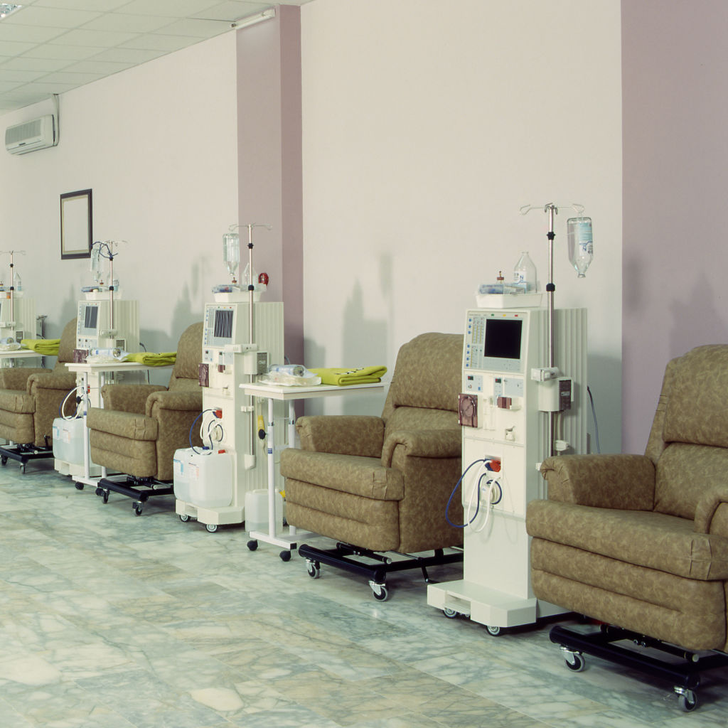 row of chairs at a dialysis facility